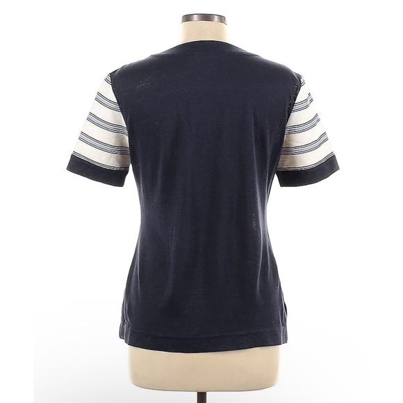 Tory Burch Stripe Navy Blue Tunic Top Medium Coastal Grandmother Old Mon… - Picture 2 of 2